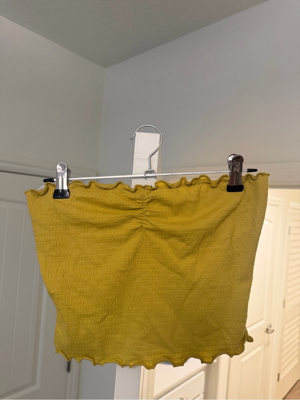 Yellow Ribbed Smocked Tube Top